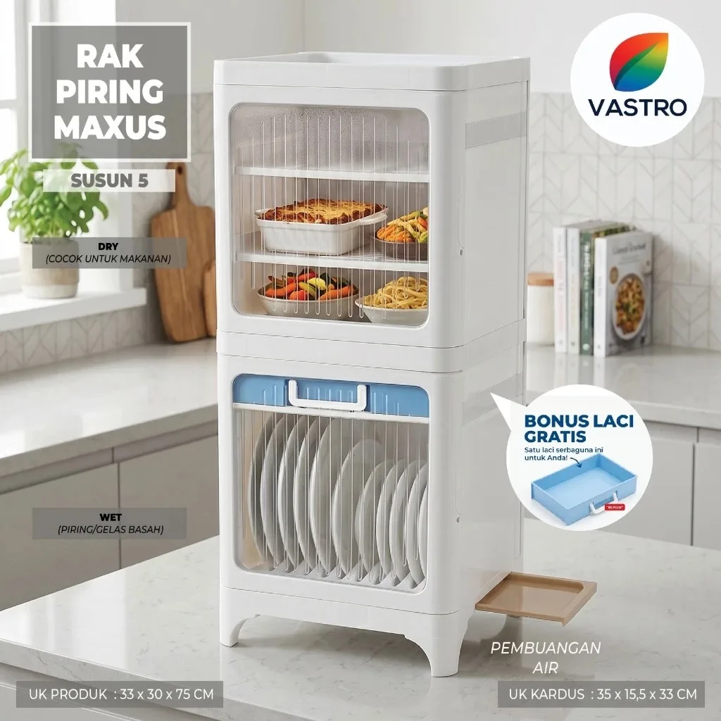 Rak Piring 2-in-1 Tiris + Storage, Bisa Susun — AKAKO MAXUS