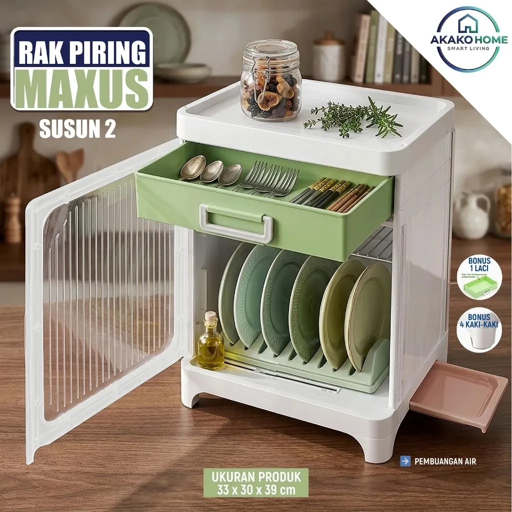 Rak Piring 2-in-1 Tiris + Storage, Bisa Susun — AKAKO MAXUS