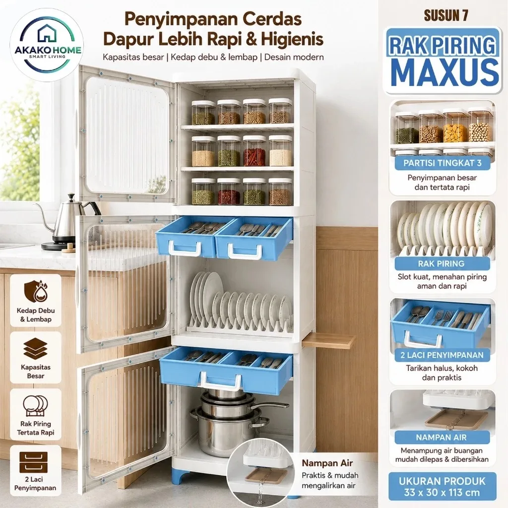 Rak Piring 2-in-1 Tiris + Storage, Bisa Susun — AKAKO MAXUS