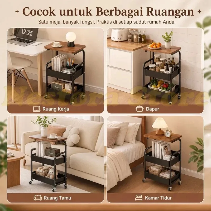 Rak Troli Susun 3 Tingkat Beroda, Baja Karbon — EchoCraft MALL