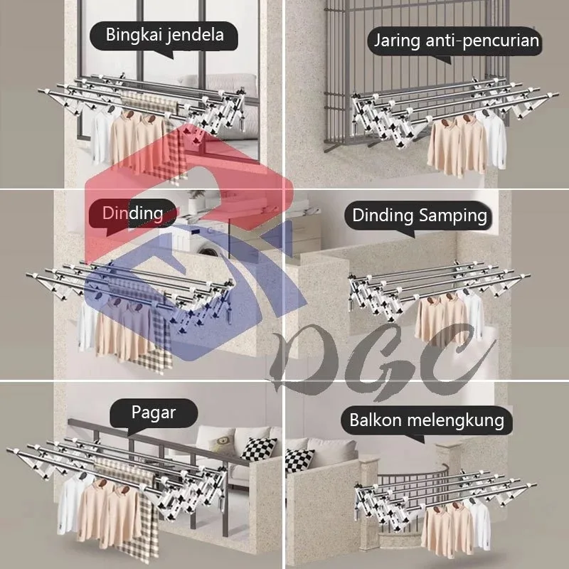 Jemuran Lipat Dinding Stainless Steel, Bisa Ditarik — DGC .Official Store