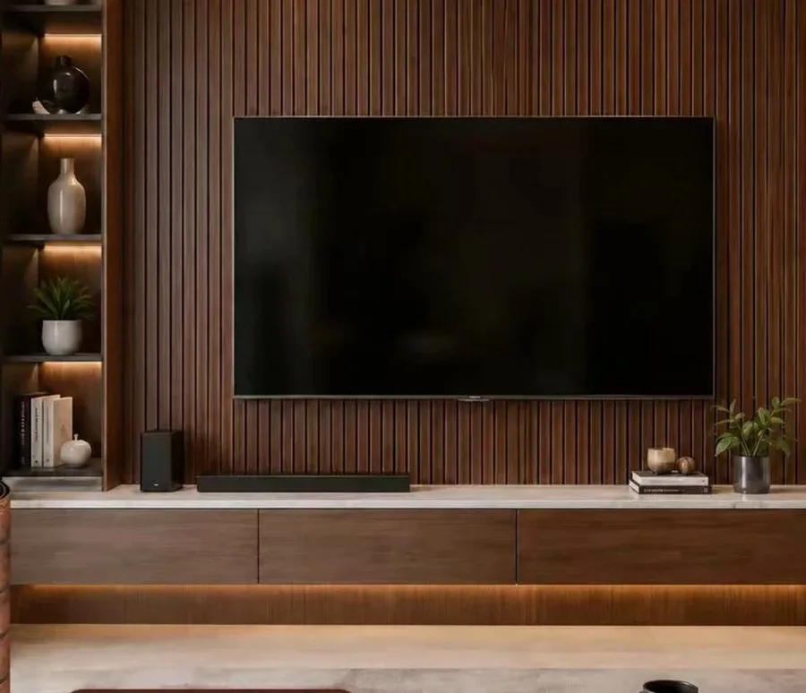 Panel Dinding Slat Vinyl 290×30 cm, Siap Tempel — LAZZEN
