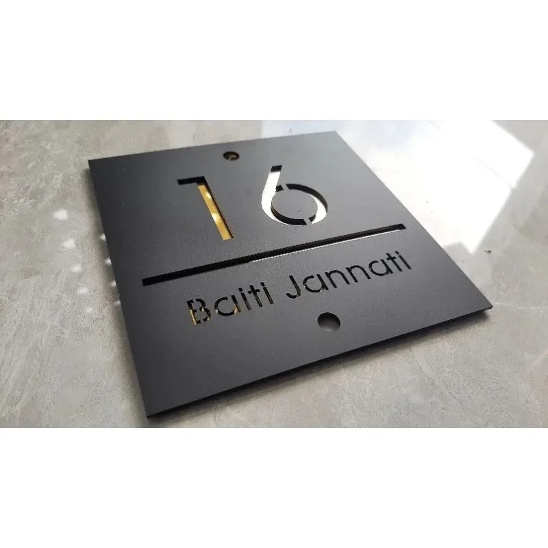Nomor Rumah Akrilik Hitam Doff, 2 Layer Potong Laser — MQ Acrylic
